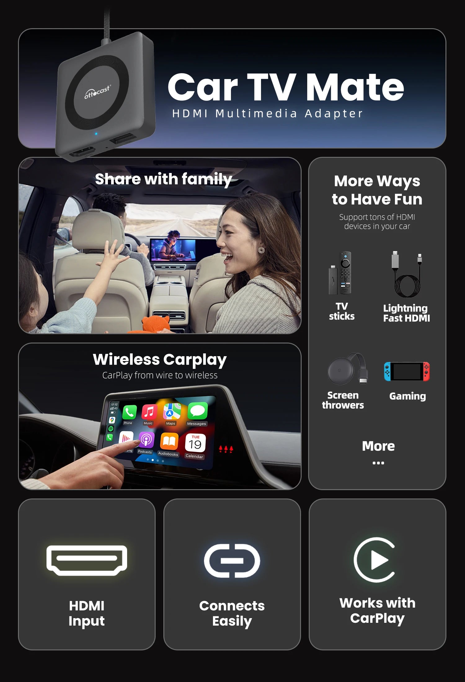 OTTOCAST Wireless CarPlay Adapter TV  Converter